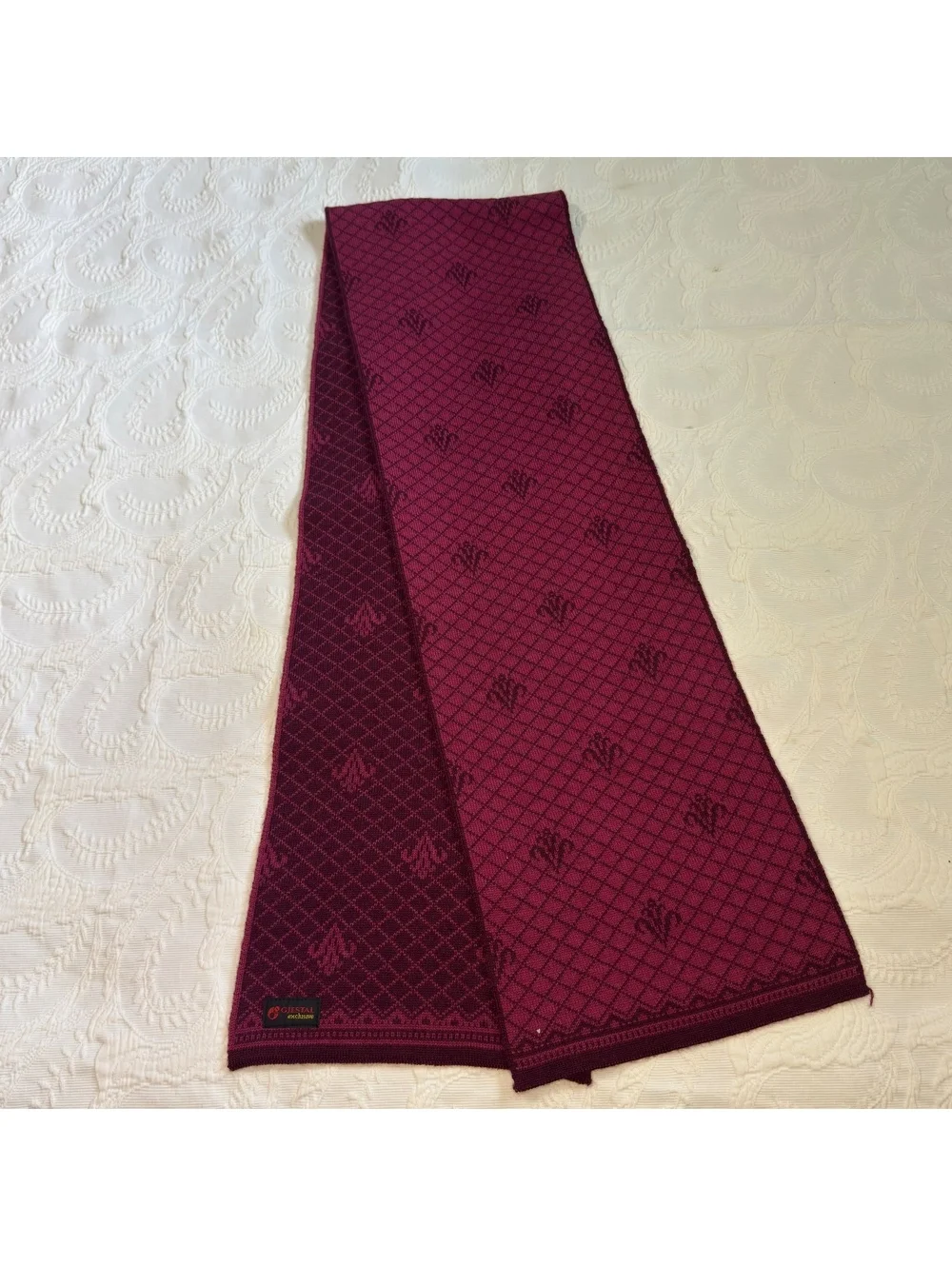 Vintage Gjestal Exclusive Norwegian Wool Scarf Burgundy Pink Nordic Knit 10x66